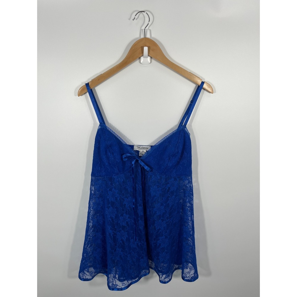 Vintage Womens Babydoll Top M Blue Lace Sheer Y2K Fairy Whimsigoth Festival Rave
